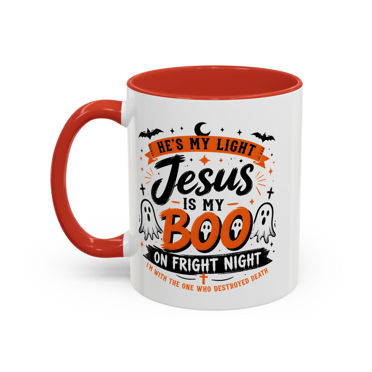 Christian Coffee Mug — "He's My Light, Jesus Is My Boo" Halloween Accent Mug