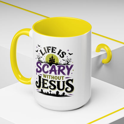 Coffee Mug — “Life Is Scary Without Jesus” Halloween Christian Accent Mug (11/15oz)