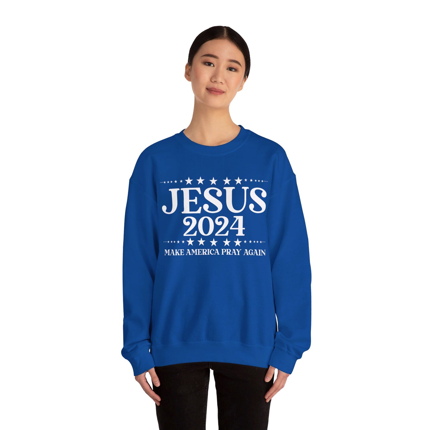 Jesus 2024 Make America Pray Again   Unisex Heavy Blend™ Crewneck Christian Sweatshirt