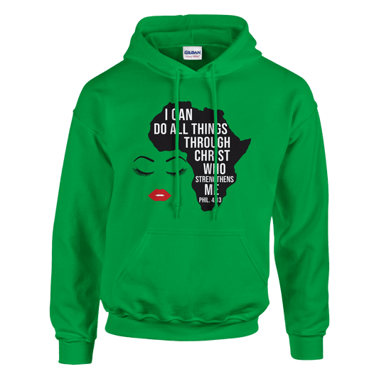 I Can Do (face of Africa) Women's Christian Pullover Hooded Sweatshirt - ClaimedbyGodDesigns