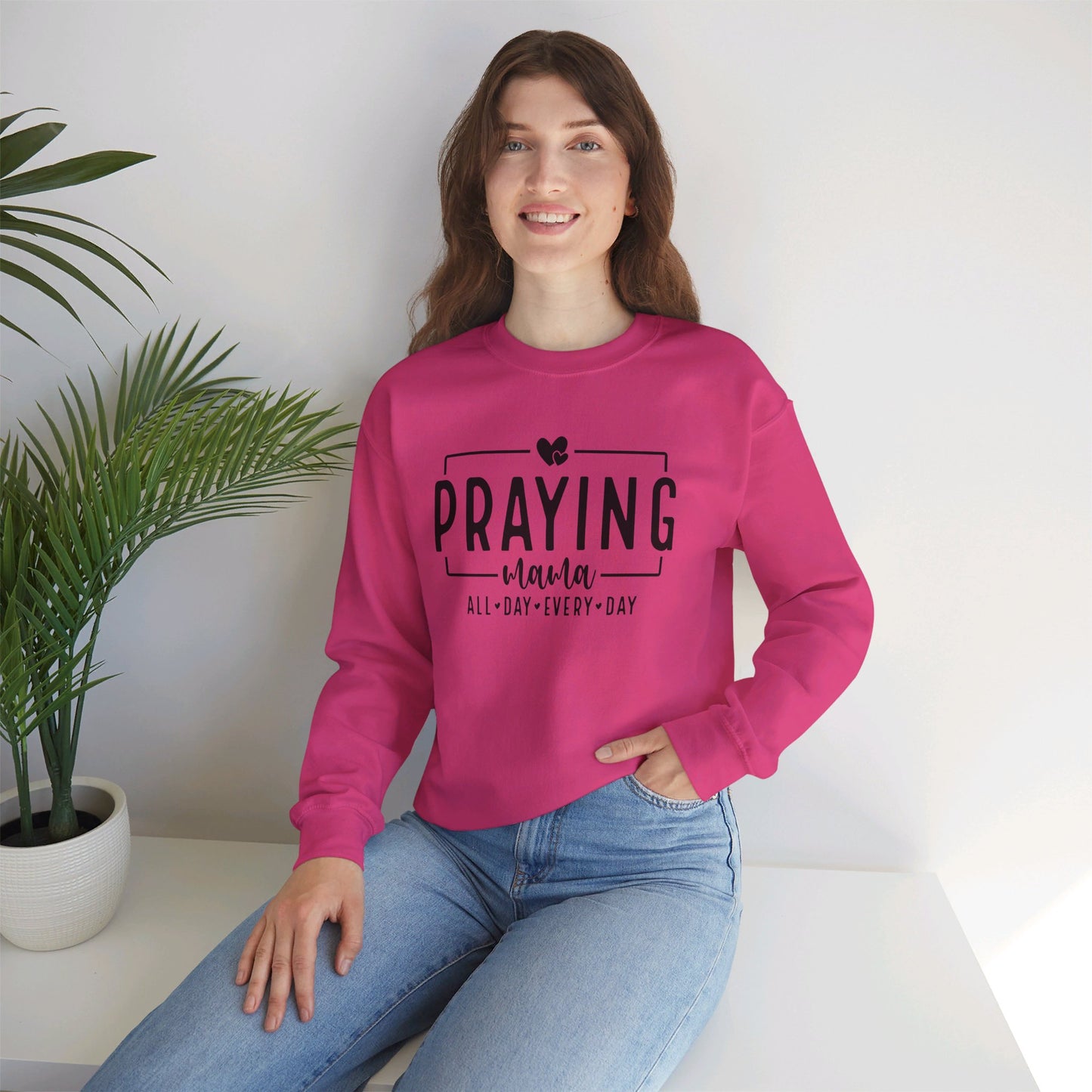 Praying Mama All Day Every Day Women's Heavy Blend™ Crewneck Christian Sweatshirt