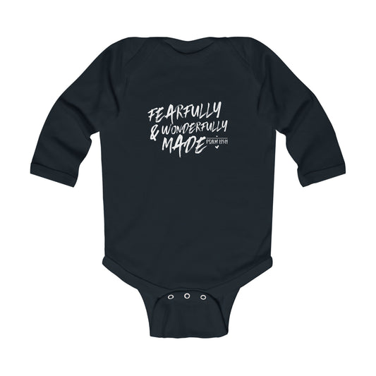 Fearfully And Wonderfully Made Christian Long Sleeve BABY ONESIE