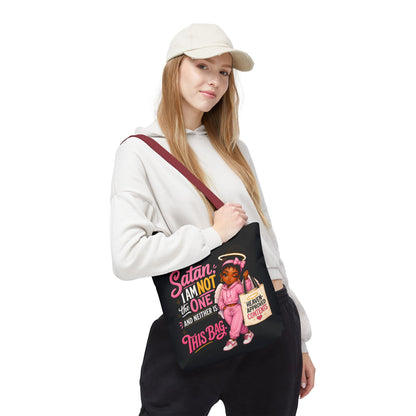 Tote Bag — "Satan I Am Not The One" Retro Angel Girl Tote (Heaven Approved Content) - ClaimedbyGodDesigns