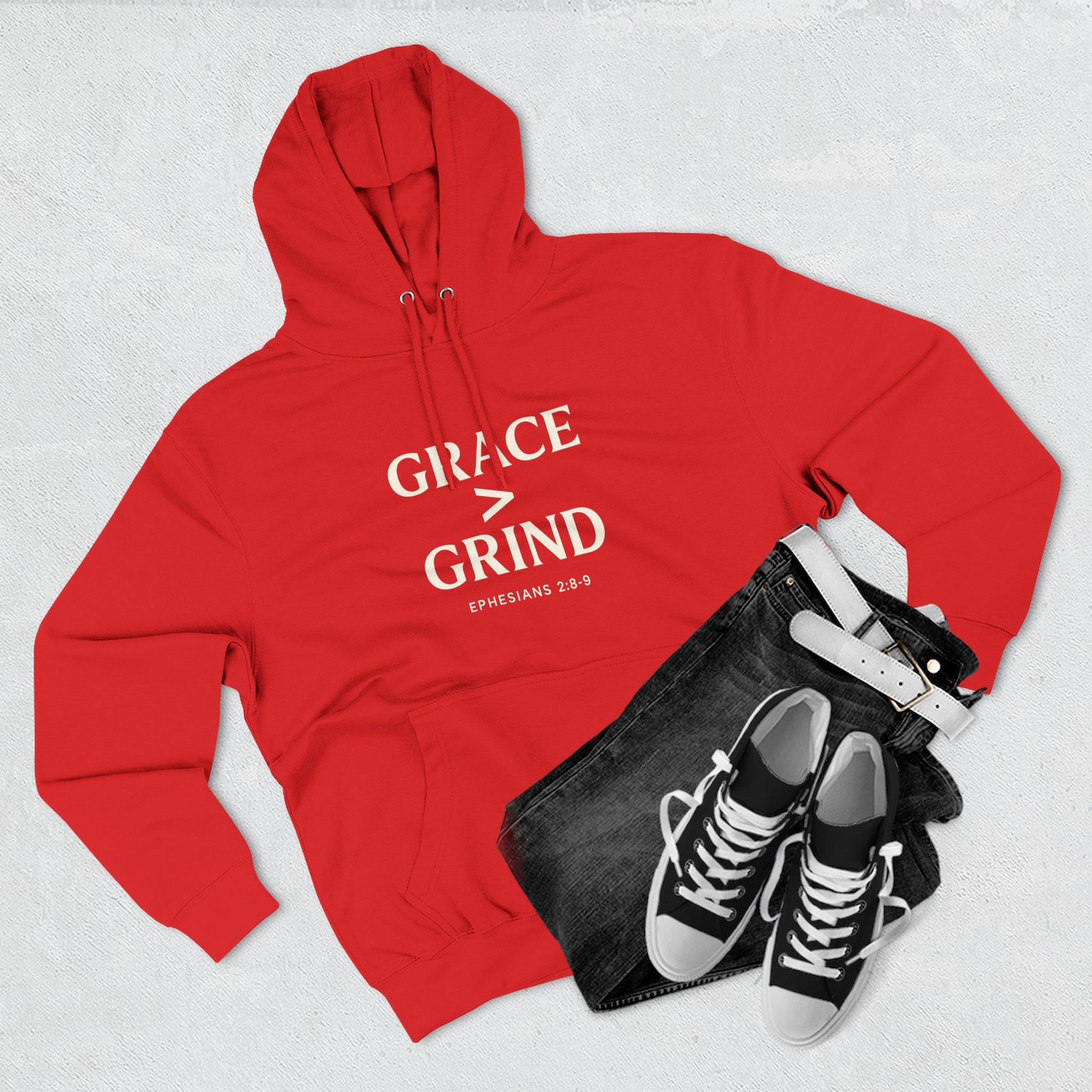 Grace > Grind Unisex Christian Hooded Sweatshirt - Inspirational Fleece Pullover Hoodie for Motivation, Perfect for Gifts, Casual Wear, Fitness, Spirituality - ClaimedbyGodDesigns