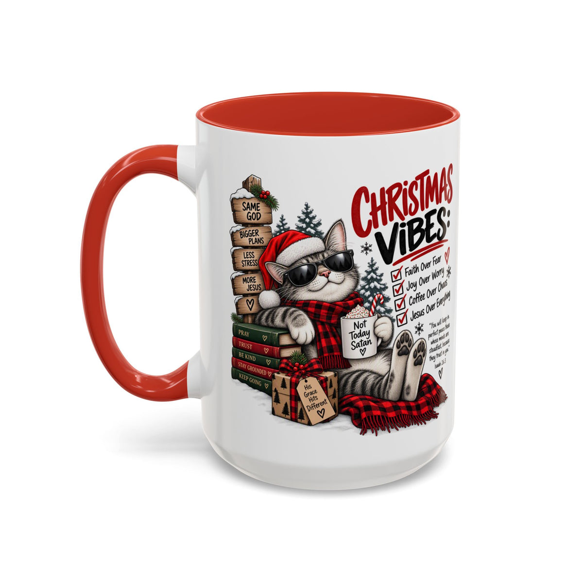 Christmas Vibes: Jesus Over Everything Santa Cat Coffee Mug