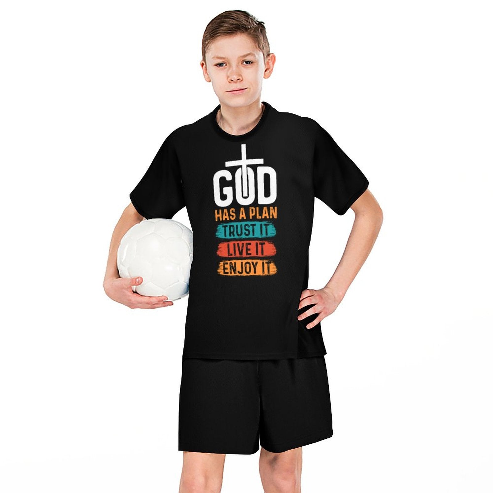 God Has A Plan Trust It Live It Enjoy It Youth Christian Summer Casual  Outfit Shorts Set SALE-Personal Design