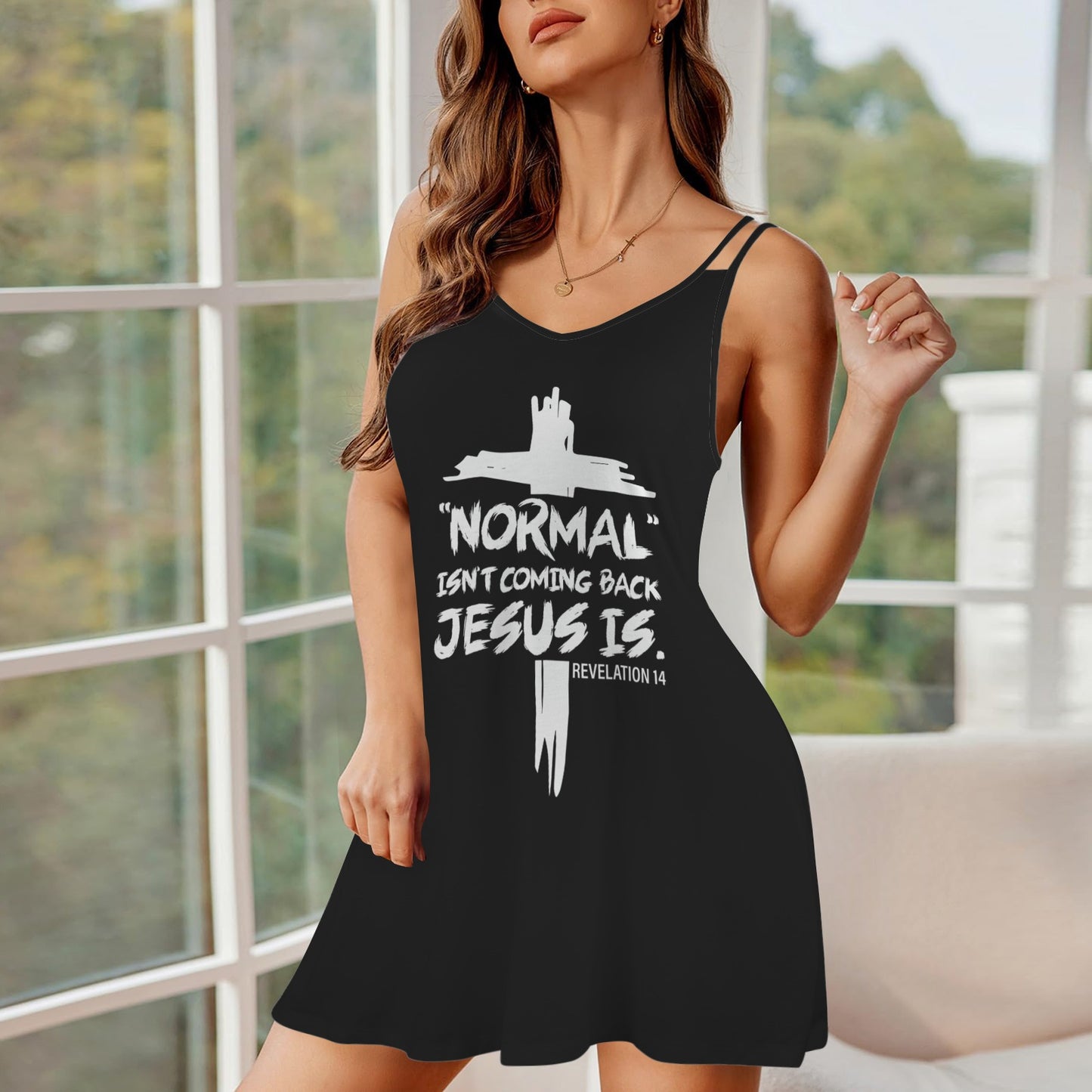 Normal Isn't Coming Back Jesus Is Christian Women's Cami Racer Back Pajama Nightdress