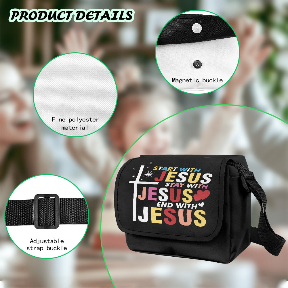 Start, Stay, End With Jesus Christian Kids Flap Crossbody Bag