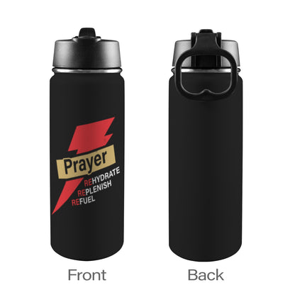 Prayer Replenish Rehydrate Refuel Insulated Christian Water Bottle with Straw Lid (18oz) - ClaimedbyGodDesigns