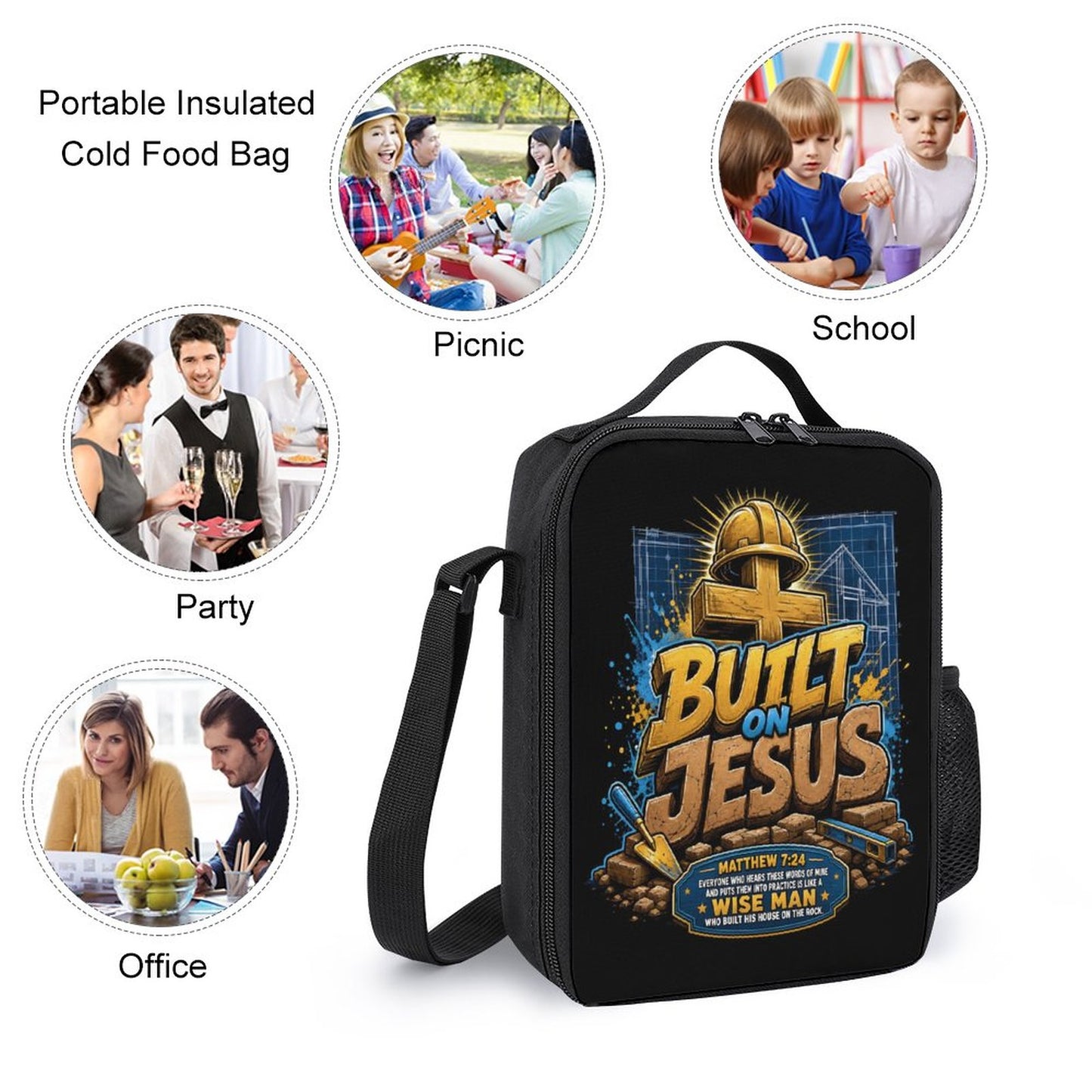 Built On Jesus Christian 3 PCS Bag Set (Backpack, Lunch Bag and Pencil Case) - ClaimedbyGodDesigns