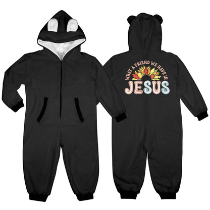 What a friend we have One-Piece Zip up Hooded Pajamas for Little Kids (toddler)