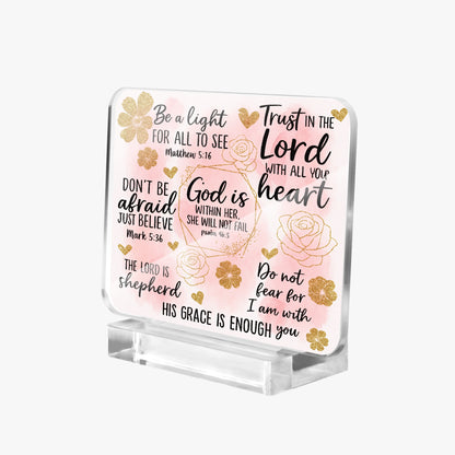 He Is Within Her Christian Acrylic Plaque with Stand - Rectangle - ClaimedbyGodDesigns