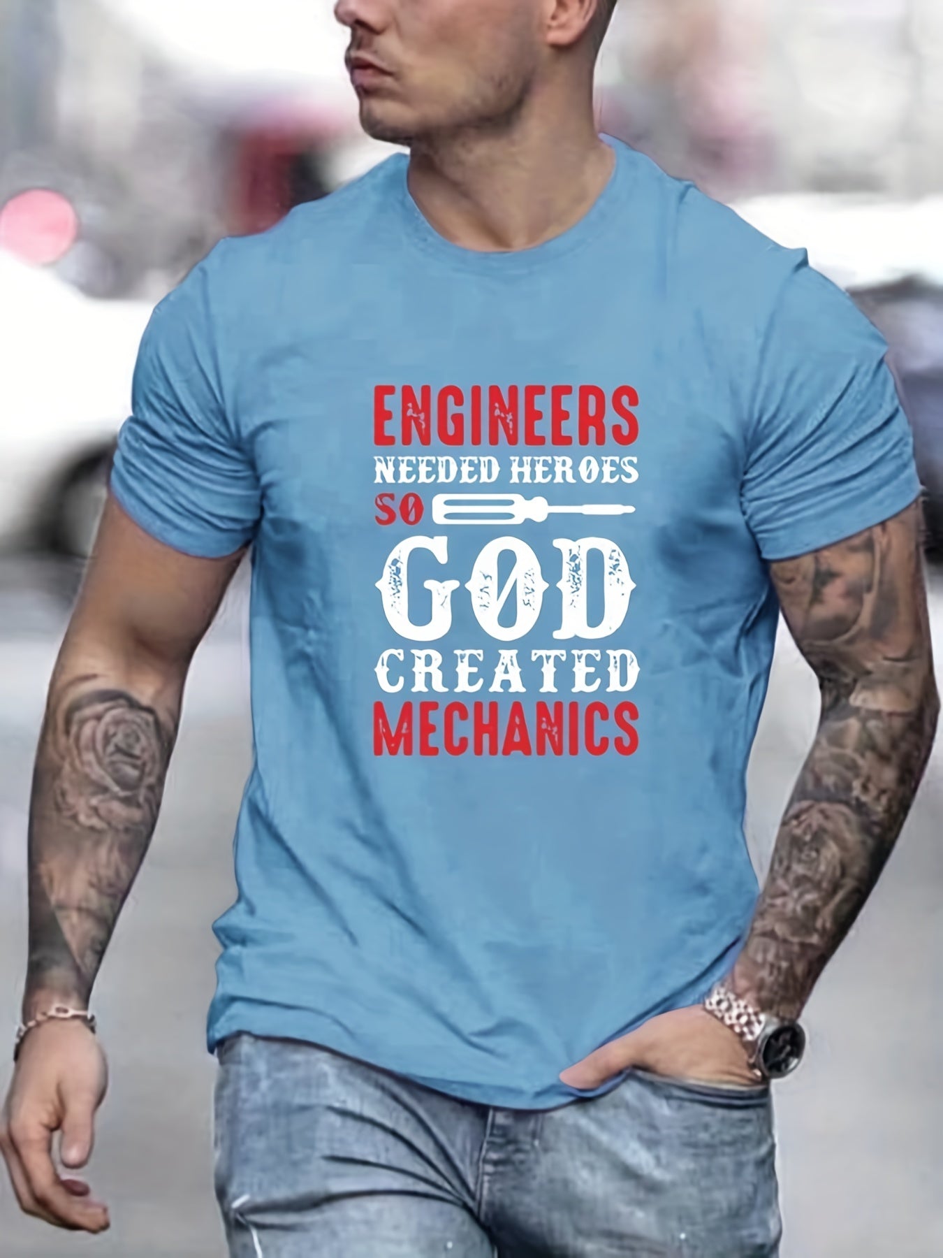 Engineers Needed Heroes GOD CREATED MECHANICS Men's Christian T-shirt claimedbygoddesigns