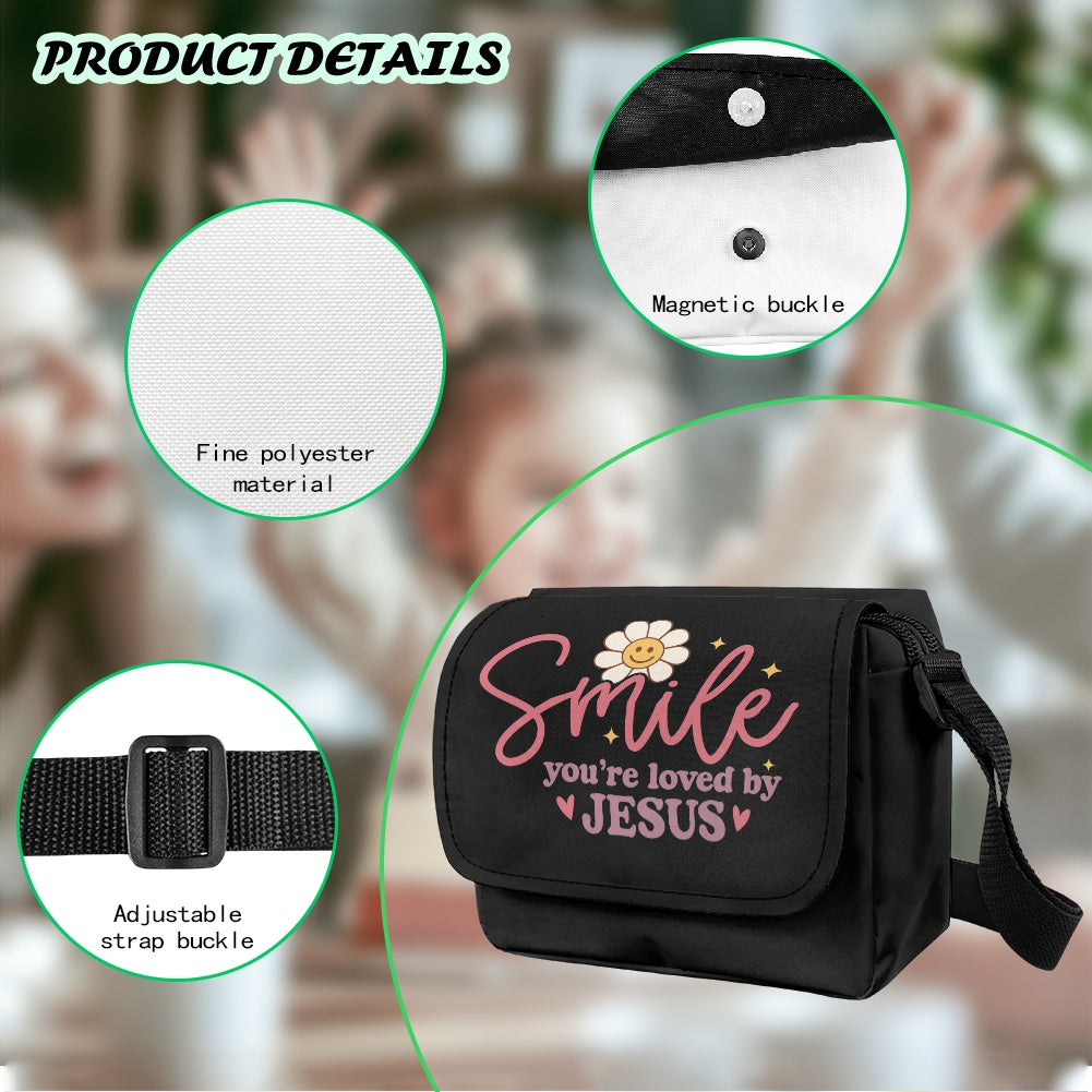 Smile You're Loved By Jesus Christian Kids Flap Crossbody Bag