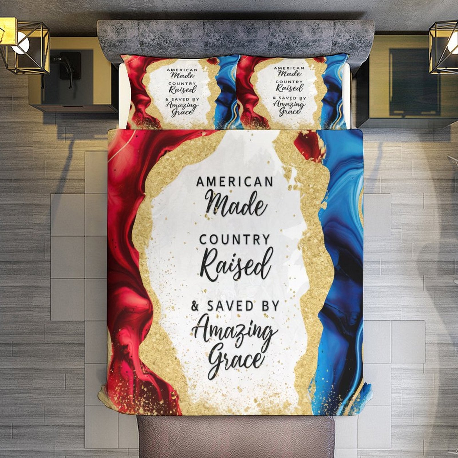 American Made Country Raised Saved By Amazing Grace Patriotic Christian 3-Piece Comforter Bedding Set-86"×70"/ 218×177cm SALE-Personal Design