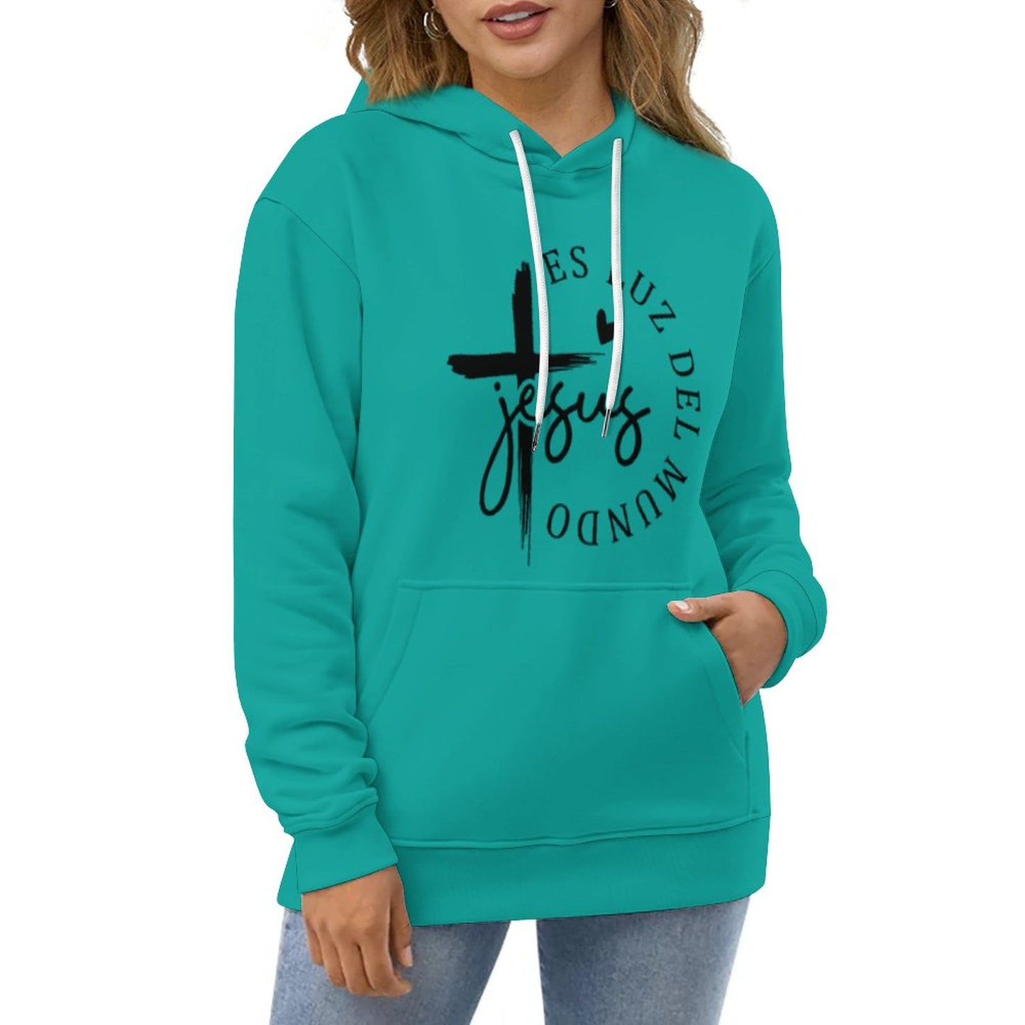 Jesus Es Luz Del Mundo Spanish Women's Christian Pullover Hooded Sweatshirt