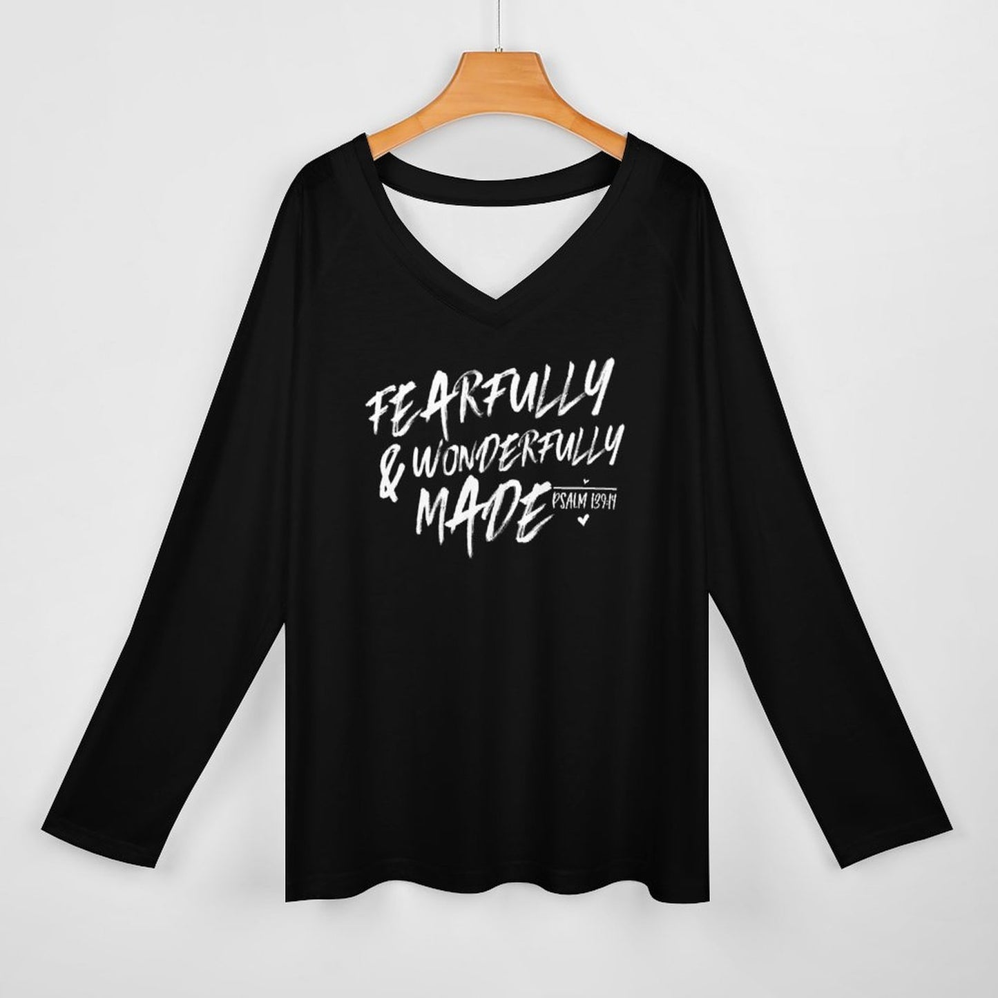 Fearfully And Wonderfully Made Women's Christian V-neck Loose Long Sleeve Pullover Sweatshirt