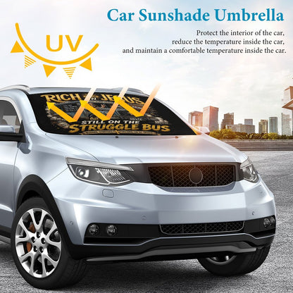 Rich In Jesus But Still On The Struggle Bus Christian Car Sunshade Umbrella - ClaimedbyGodDesigns