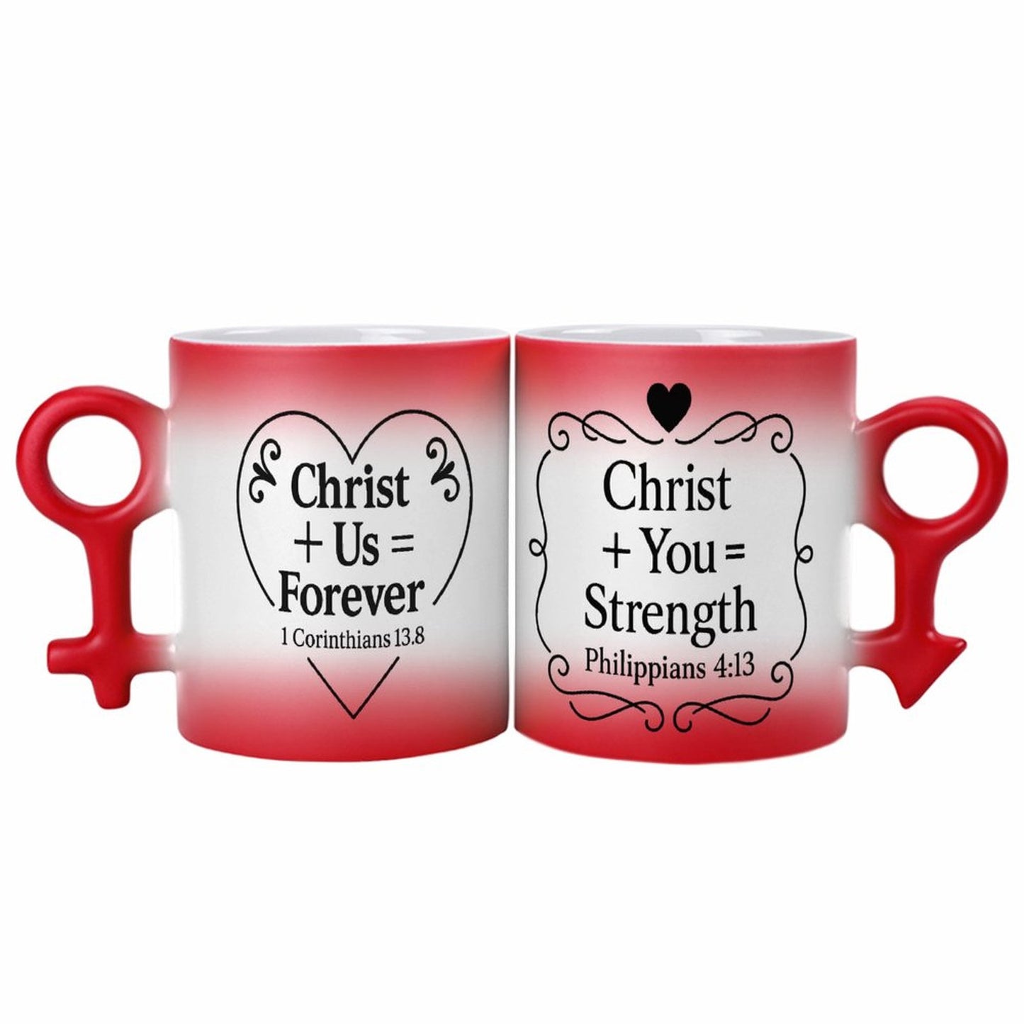 Christian Couple Color-Changing Mugs – “Christ + Us = Forever” & “Christ + You = Strength” Gift Set