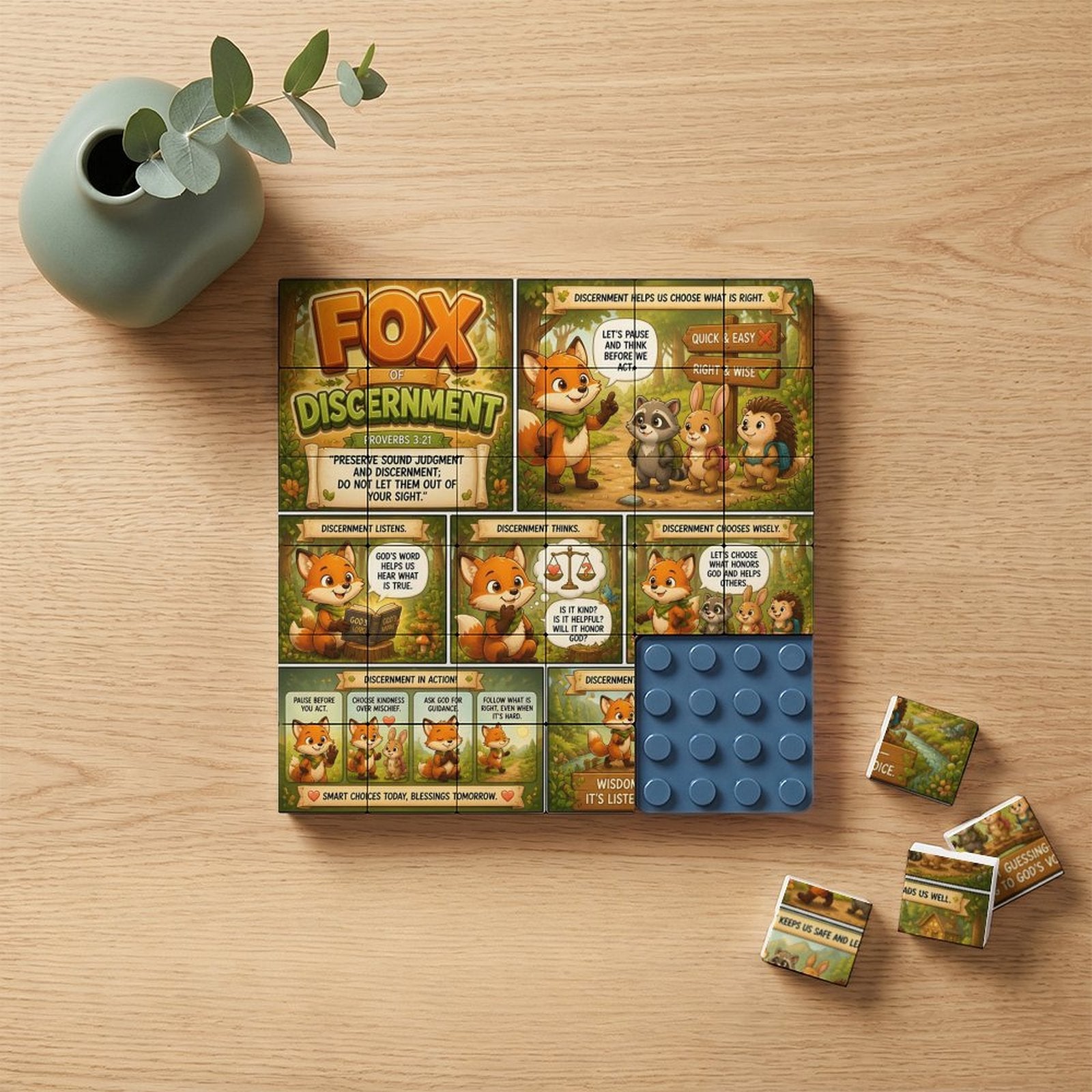 Fox of Discernment – Building Block Puzzle Ornament - ClaimedbyGodDesigns