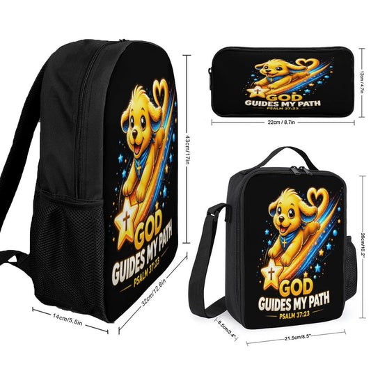 God Guides My Path Christian 3 PCS Bag Set (Backpack, Lunch Bag and Pencil Case) - ClaimedbyGodDesigns