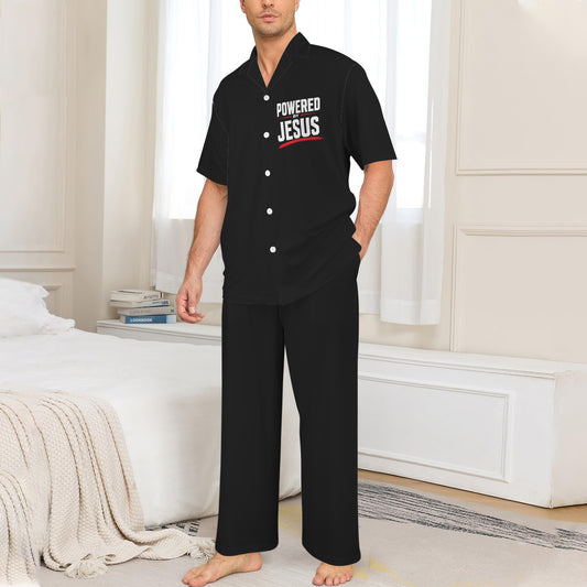 Powered By Jesus Men's Christian Pajamas Men's V - Neck Pajama Set - ClaimedbyGodDesigns