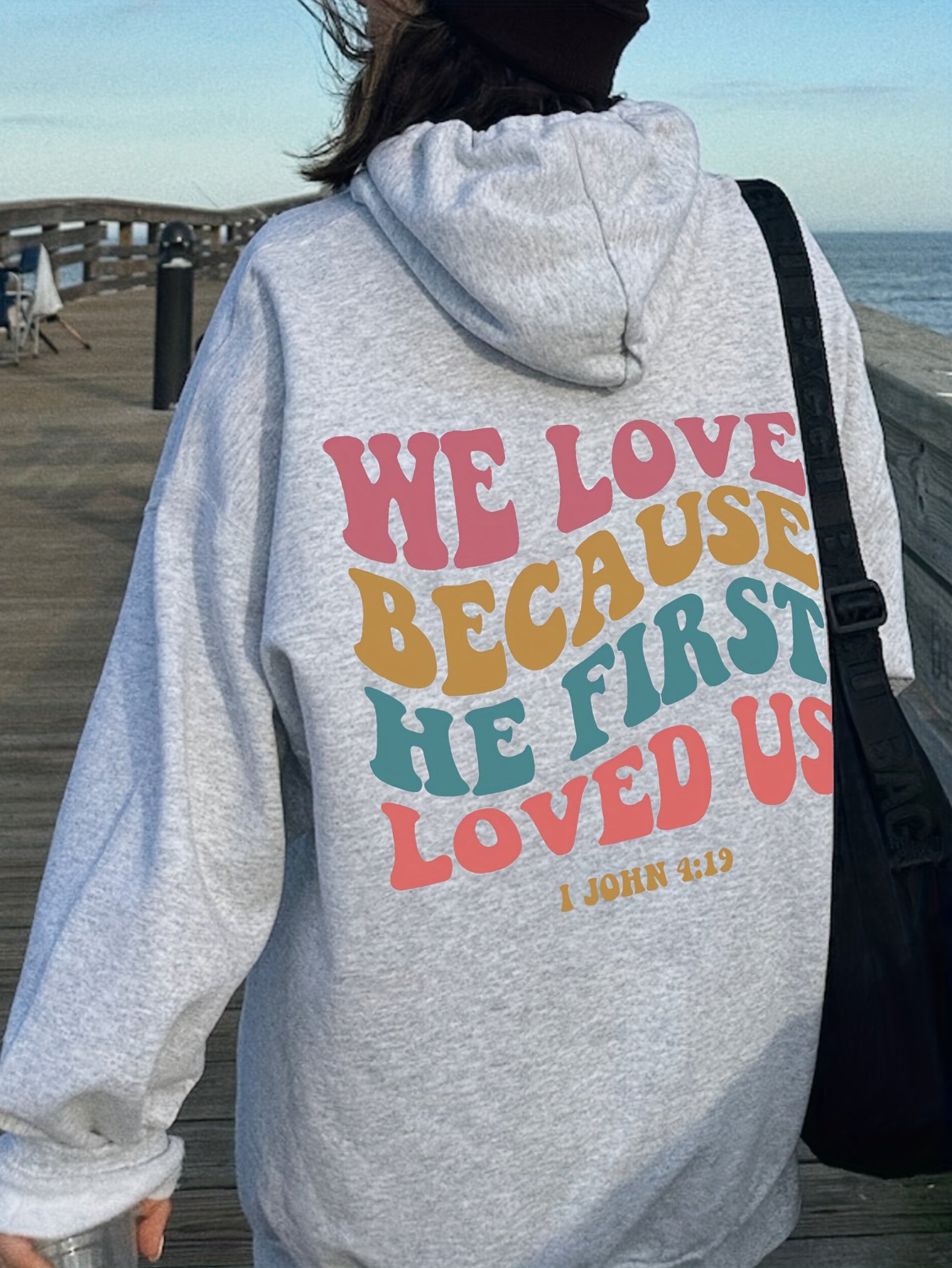 1John 4:19 We Love Because He First Loved Us Women's Christian Pullover Hooded Sweatshirt claimedbygoddesigns