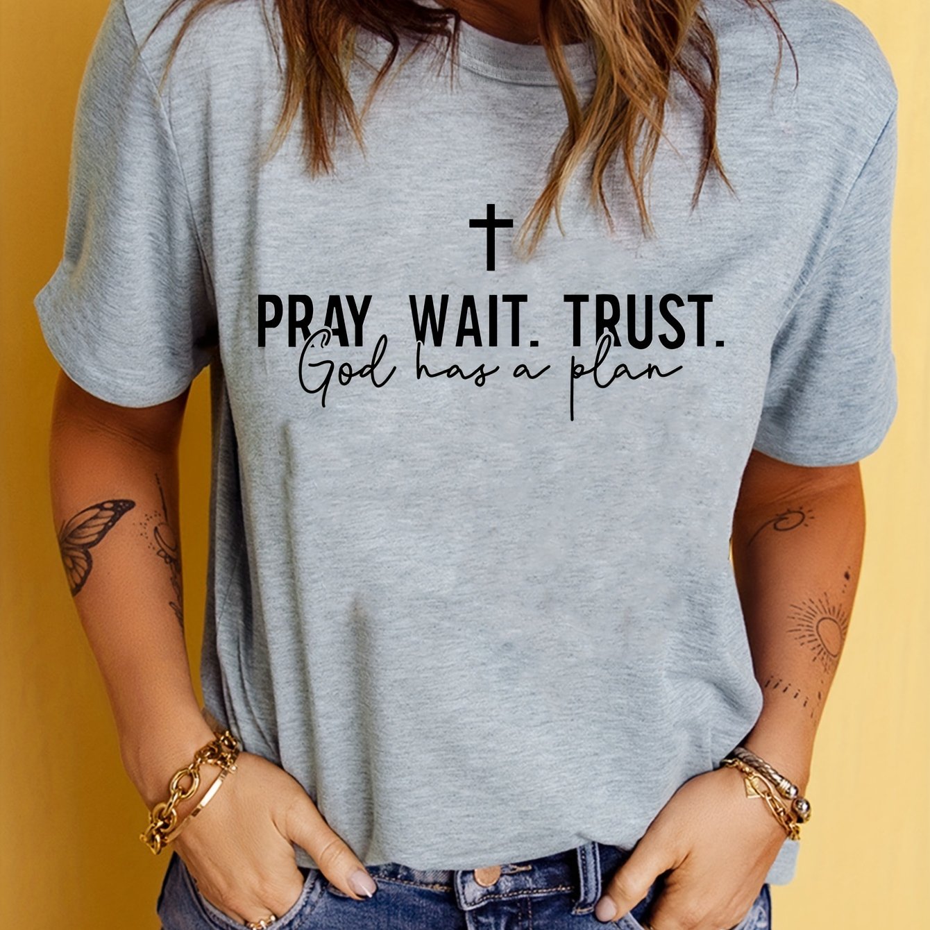 Pray Wait Trust God Has A Plan Women's Christian T-shirt claimedbygoddesigns