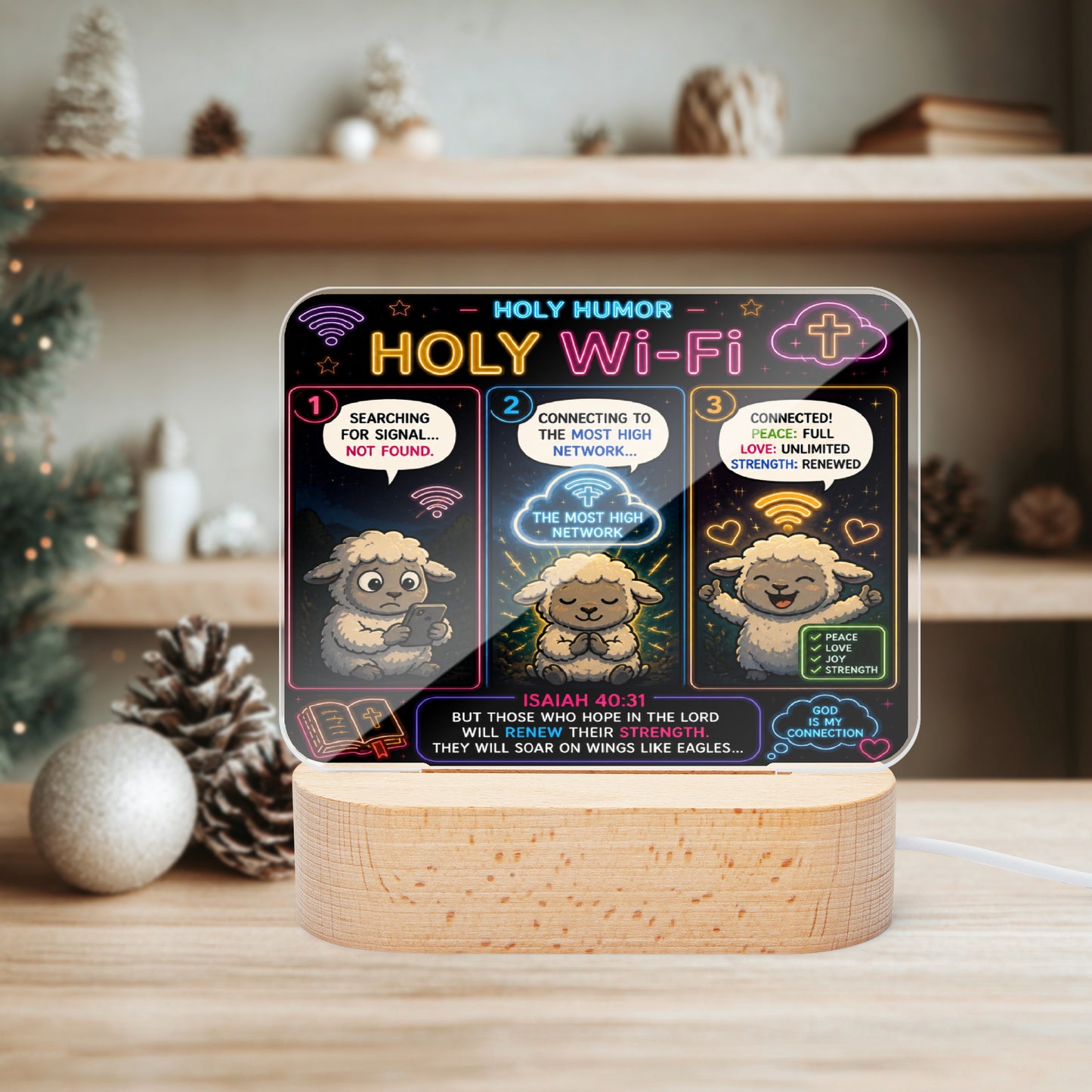 Holy Wi - Fi Christian Square Acrylic Nigh Light - Luminous Base - ClaimedbyGodDesigns