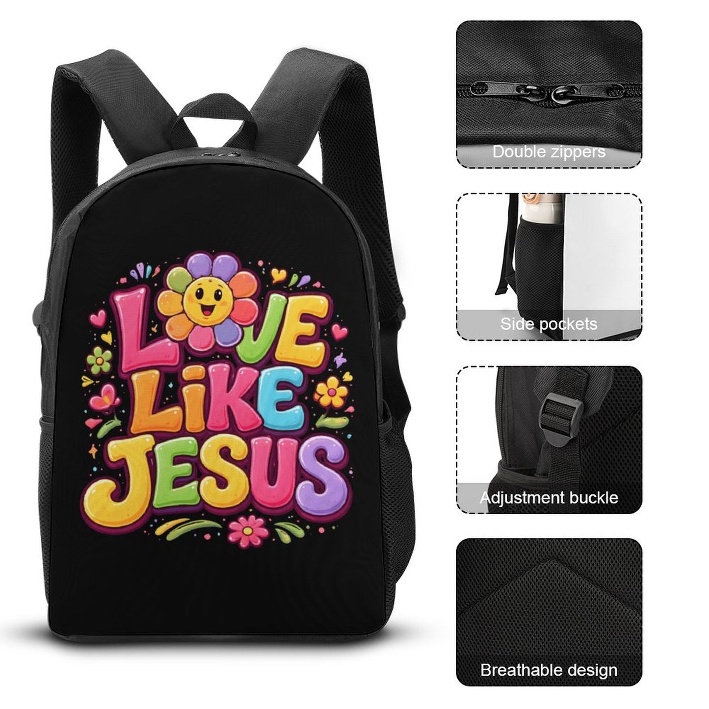 Love Like Jesus 3 PCS Christian Backpack Set (Backpack, Lunch Bag and Pencil Case)