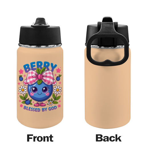 Berry Blessed Christian Kids Water Bottle with Straw Lid (12 oz) - ClaimedbyGodDesigns