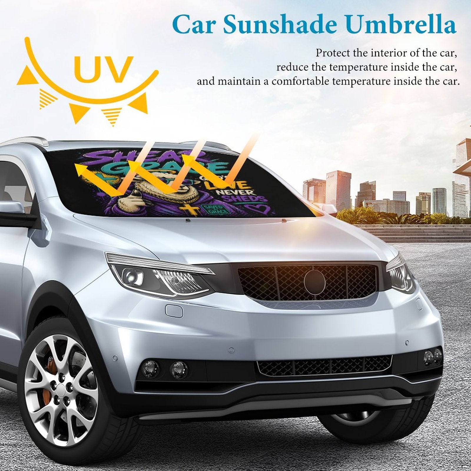 Shear Grace — Holy Sheep Christian Car Sunshade Umbrella - ClaimedbyGodDesigns