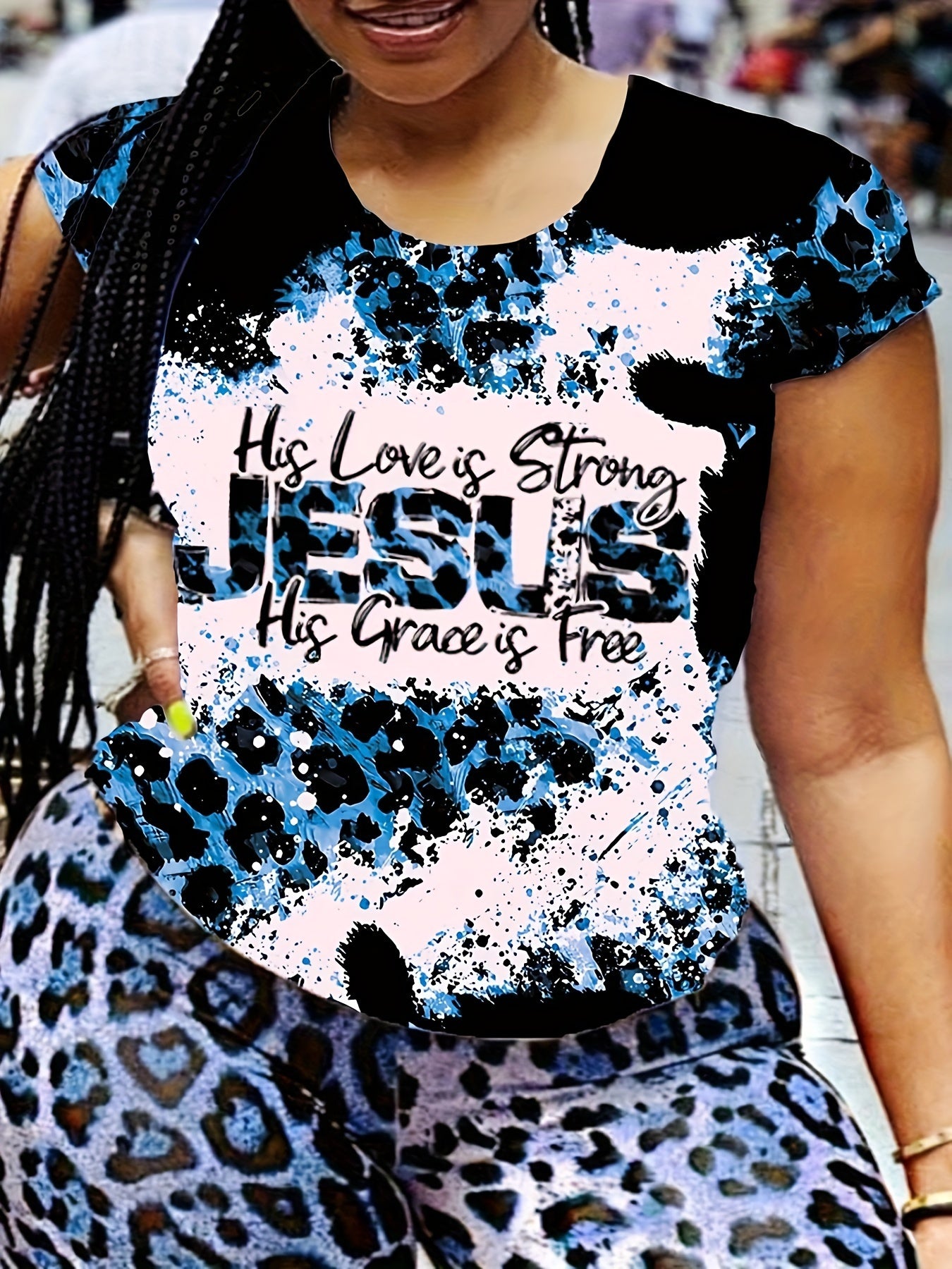 Jesus His Love Is Strong His Grace Is Free Plus Size Women's Christian T-shirt claimedbygoddesigns