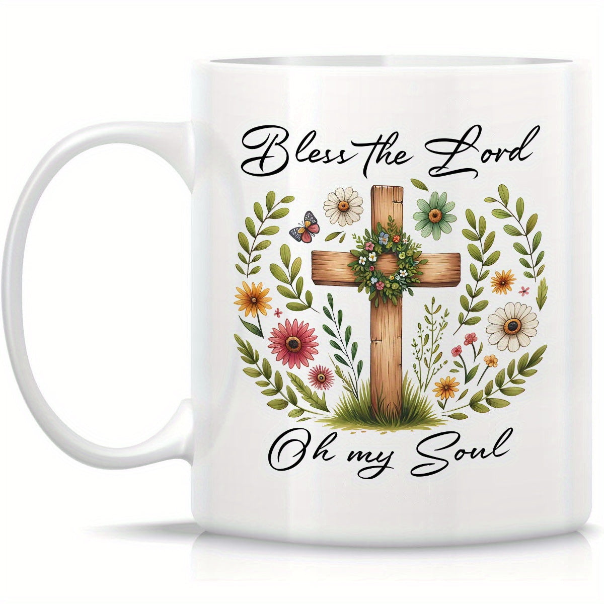 Bless The Lord Oh My Soul Christian White Ceramic Mug 11oz Double Side Printed claimedbygoddesigns