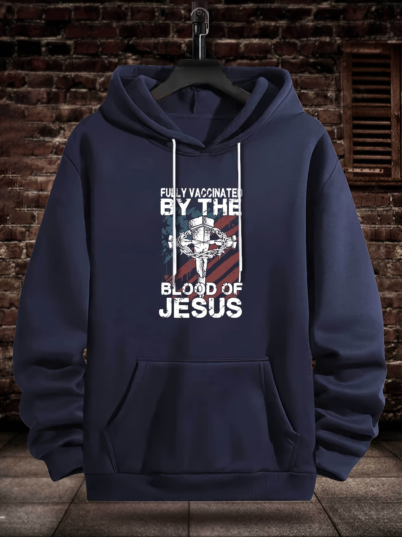 FULLY VACCINATED BY THE BLOOD OF JESUS Men's Christian Pullover Hooded Sweatshirt claimedbygoddesigns