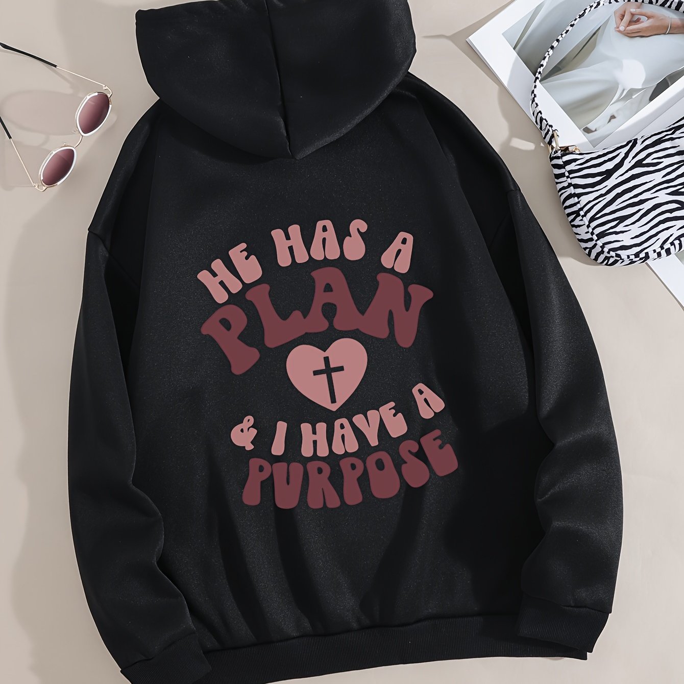 God Has A Plan & I Have A Purpose Plus Size Women's Christian Pullover Hooded Sweatshirt claimedbygoddesigns