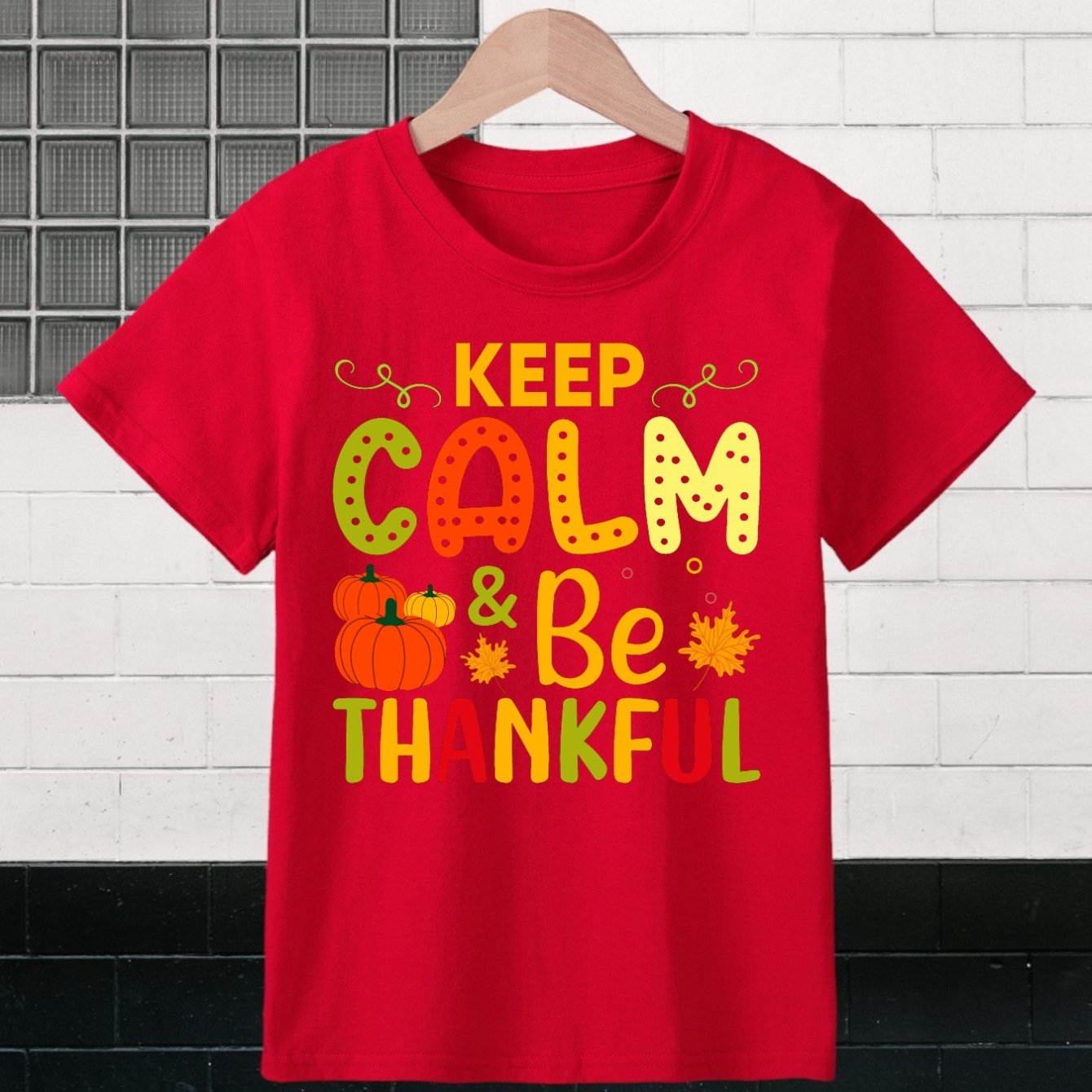 Keep Calm & Be Thankful (thanksgiving themed) Youth Christian T-shirt claimedbygoddesigns