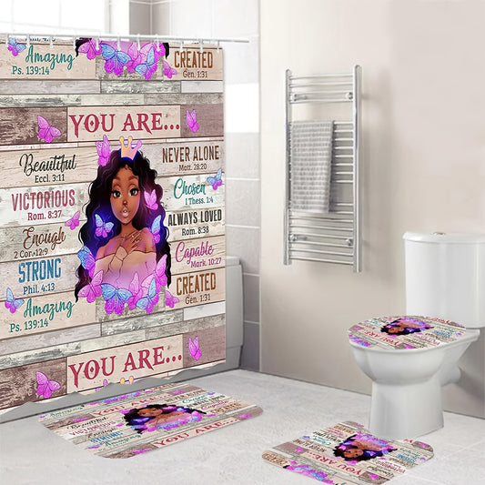 You Are Who God Says You Are Shower Curtain or Set w/ 12 Shower Curtain Hooks 70.8x70.8in claimedbygoddesigns