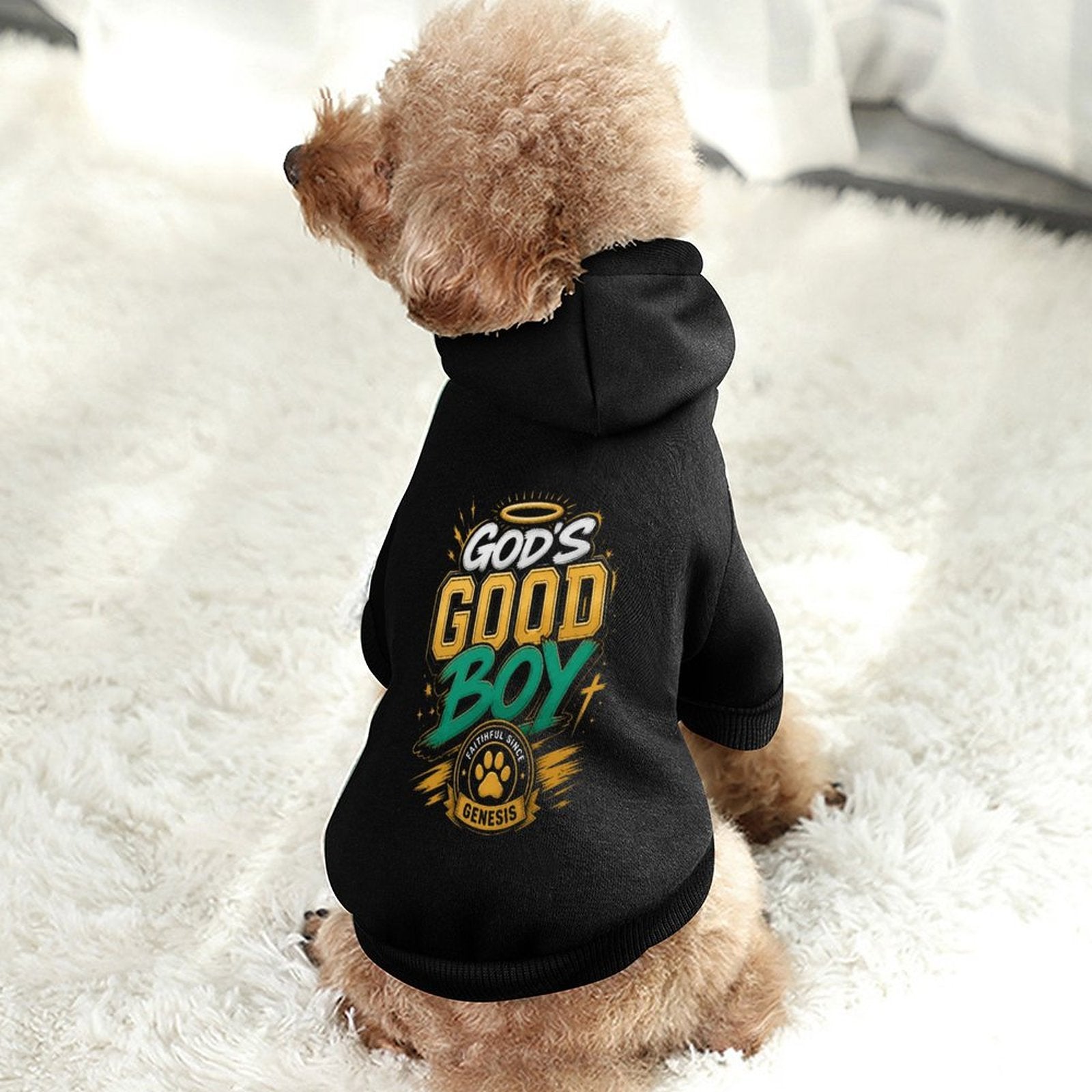 God's Good Boy Christian Pet Hooded Pullover Sweatshirt Dog/Cat Hoodie Warm, Soft & Breathable - ClaimedbyGodDesigns