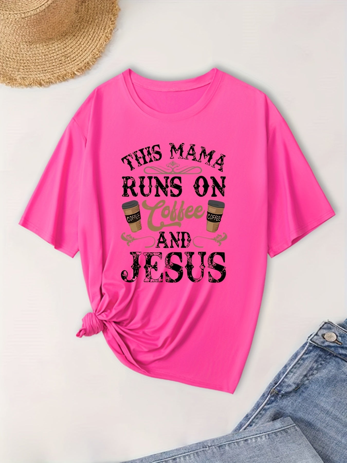 This Mama Runs On coffee And Jesus Plus Size Women's Christian T-shirt claimedbygoddesigns