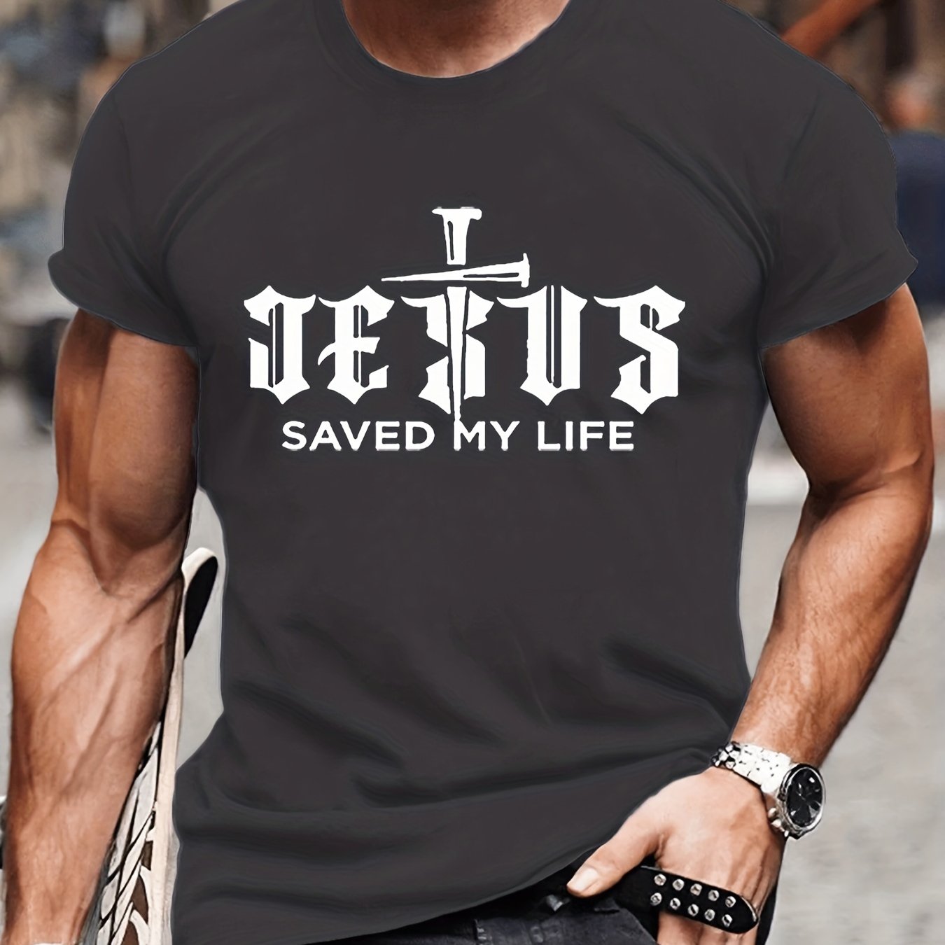 Jesus Saved My Life With The Cross Men's Christian T-shirt claimedbygoddesigns