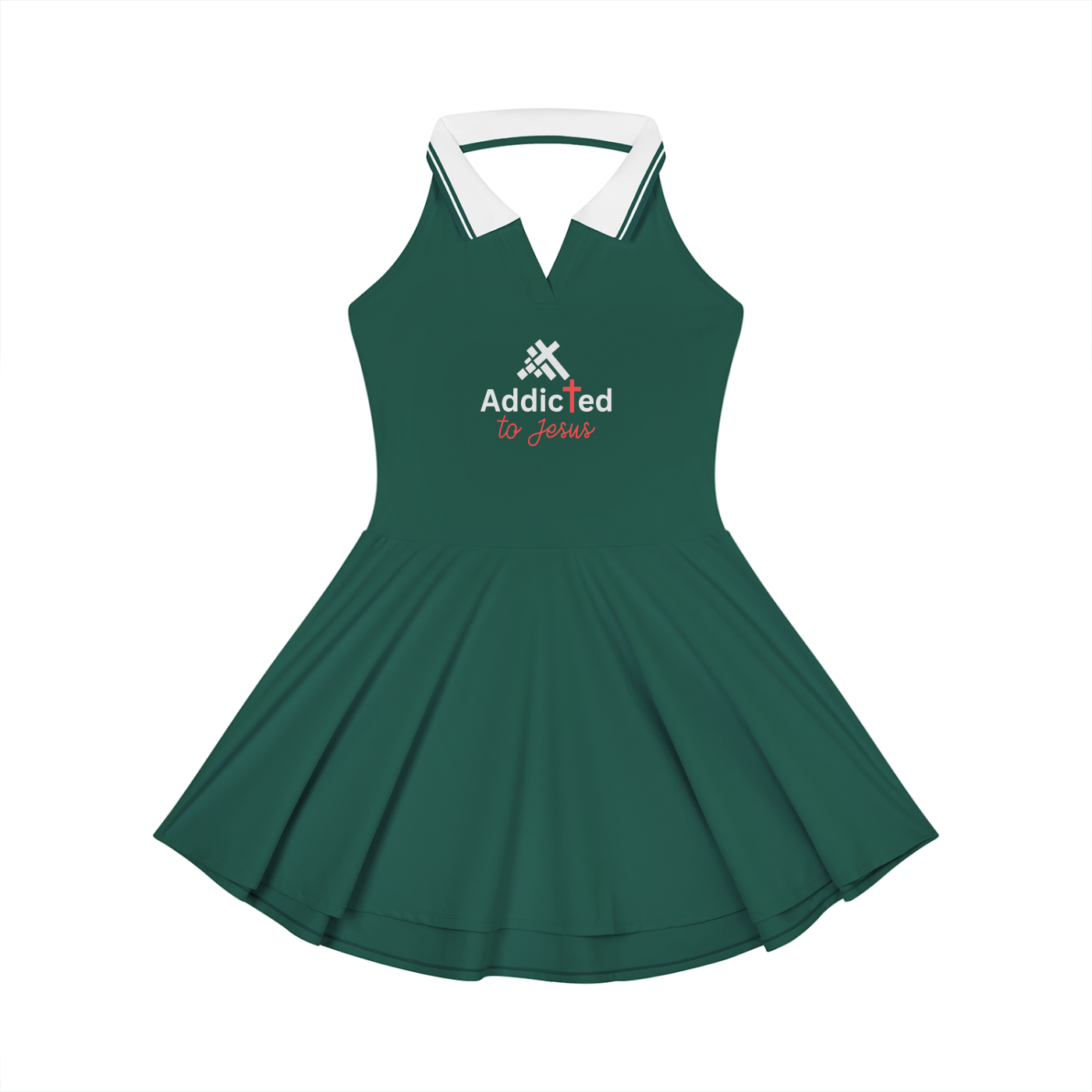 Addicted To Jesus Women’s Christian Collared Halter A‑Line Tennis Dress
