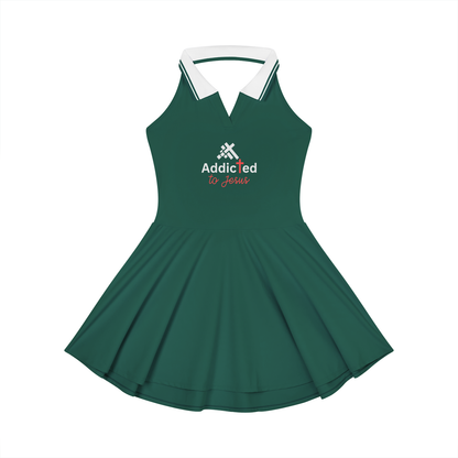 Addicted To Jesus Women’s Christian Collared Halter A‑Line Tennis Dress