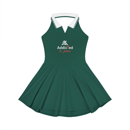 Addicted To Jesus Women’s Christian Collared Halter A‑Line Tennis Dress