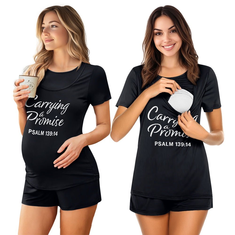Carrying A Promise Christian Maternity Short Sleeve Pajama Set - ClaimedbyGodDesigns