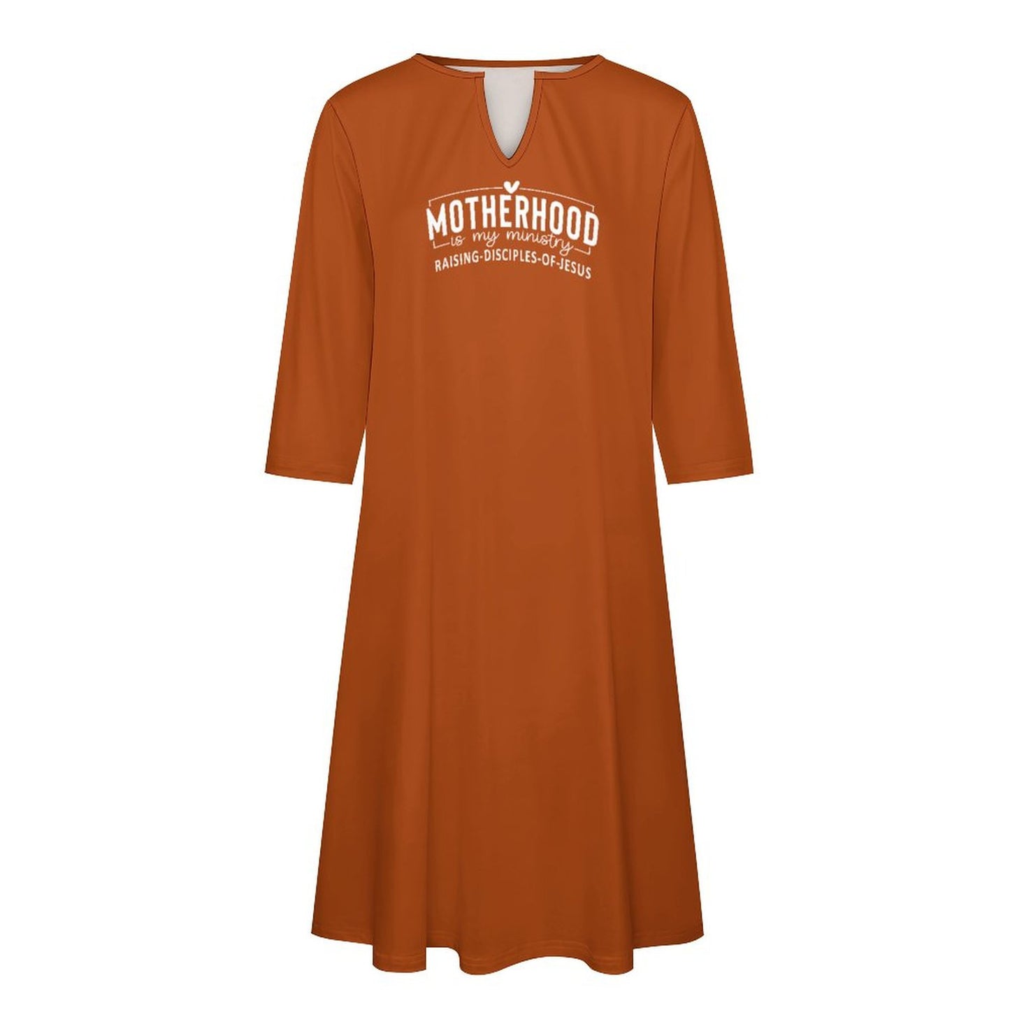 Motherhood Is My Ministry Christian V-neck 3/4 Sleeve Dress with Pockets