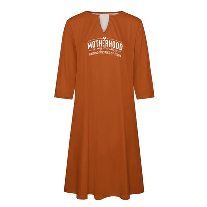 Motherhood Is My Ministry Christian V-neck 3/4 Sleeve Dress with Pockets