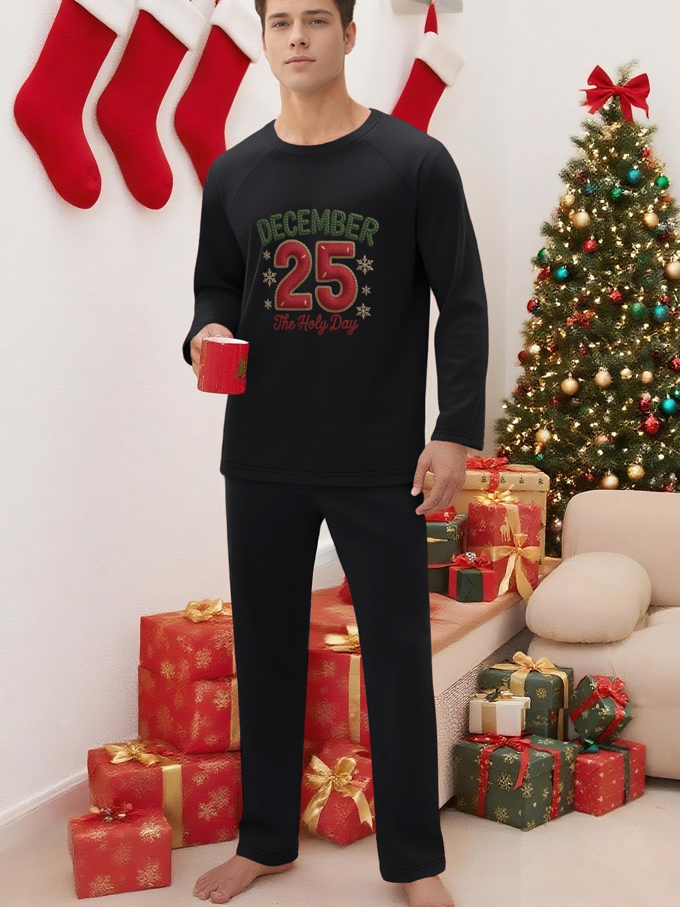 December 25 Unisex Adult Christian Christmas Plaid Pajamas