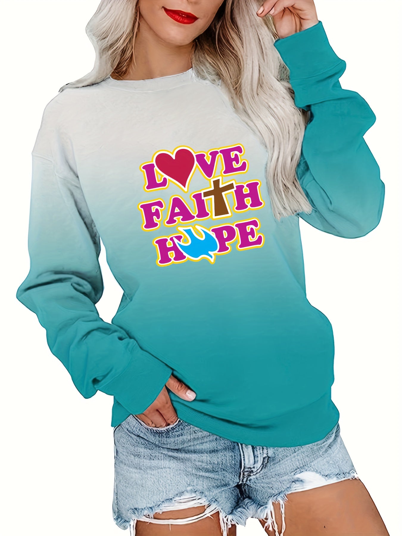 Love Faith Hope Women's Christian Pullover Sweatshirt claimedbygoddesigns