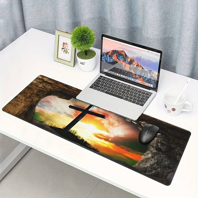 At The Cross Christian Computer Keyboard Mouse Pad,31.5×11.8 In claimedbygoddesigns